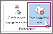 Snimka zaslona gumba Izvanmrežni rad u programu Outlook 2013.