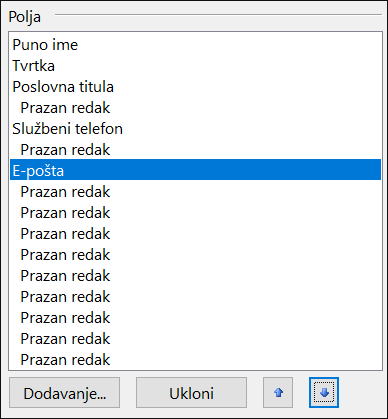 Polja na elektroničkoj posjetnici možete premještati.