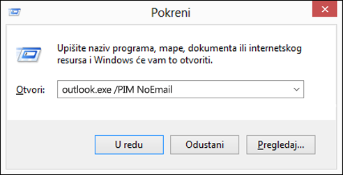Stvaranje profila bez adrese e-pošte pomoću dijaloškog okvira Pokreni
