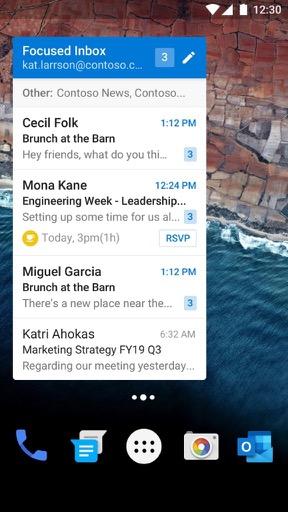 Widget za e-poštu sustava Android u užem načinu rada