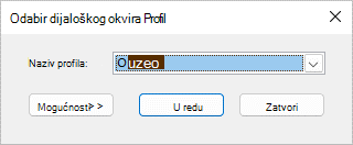 Odaberite dijaloški okvir profila s nazivom novog profila.