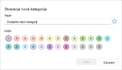 Ploča za stvaranje nove kategorije boje