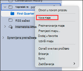 Prikazuje odabir mape u programu Outlook