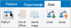 Prikazuje gumb Računi na izborniku Alati