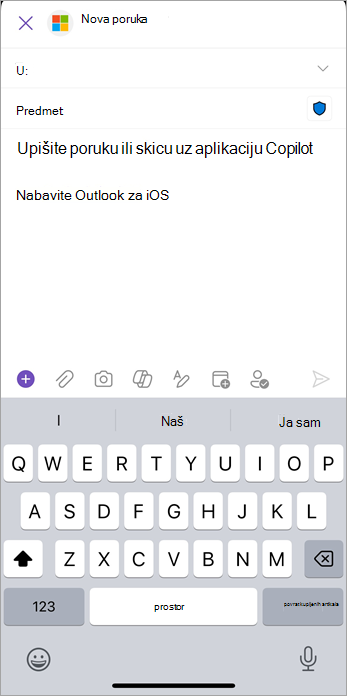 Odaberite ikonu prilaganja (spajalice) da biste dodali datoteke ili slike u poruku e-pošte.