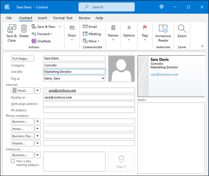 Novi kontakt u programu Outlook