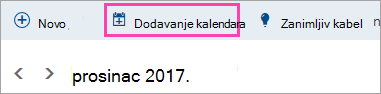 Snimka zaslona s gumbom Dodaj kalendar