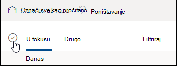 Snimka zaslona na kojoj se prikazuje potvrdni okvir iznad popisa poruka