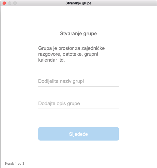 Pokazuje element korisničkog sučelja za stvaranje grupe na Macu