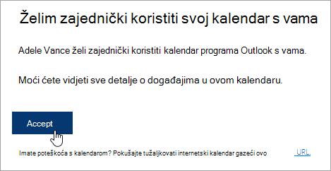 Snimka zaslona gumba Prihvati