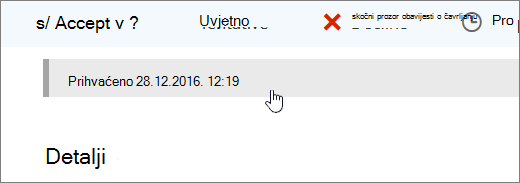 Snimka zaslona na kojoj je prikazano da je događaj u kalendaru prihvaćen.