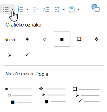 Snimka zaslona koja prikazuje različite mogućnosti grafičkih oznaka koje možete koristiti u aplikaciji PowerPoint za web.