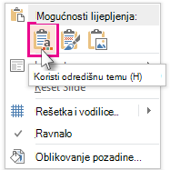 Mogućnosti lijepljenja: Koristi odredišnu temu