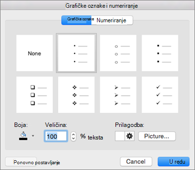 Office for Mac Bullet and Numbering dialog