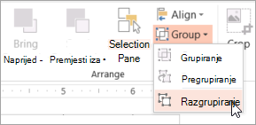 Odabir mogućnosti Razgrupiraj na izborniku Grupa