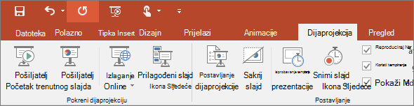 Prikaz kartice Dijaprojekcija na vrpci u programu PowerPoint
