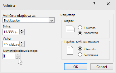 Prikaz dijaloškog okvira Veličina slajdova u programu PowerPoint