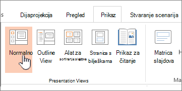 Vrpca prikaza s istaknutom mogućnošću Normalno