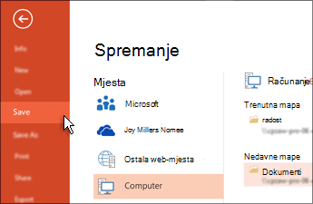 Spremanje prezentacije programa PowerPoint