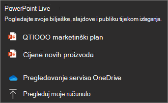Mogućnosti zajedničkog korištenja datoteka u programu PowerPoint uživo