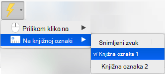 Pokretanje reprodukcije animacije putem knjižne oznake