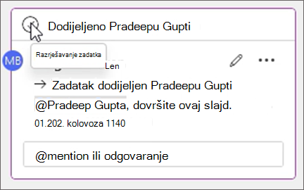 Gumb za razrješavanje zadatka u tijelu komentara.