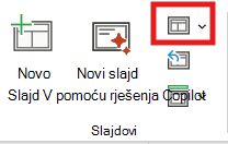 Snimka zaslona na kojoj se prikazuje raspored slajdova.