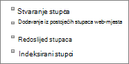 Uvećani prikaz veze Dodavanje postojećeg stupca na stranici Postavke