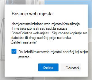 Potvrda brisanja web-mjesta