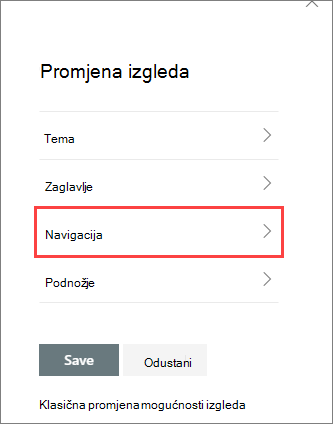 Slika promjene mogućnosti okna izgleda