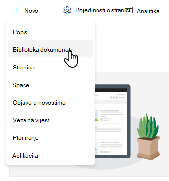 Da biste stvorili novu biblioteku dokumenata, odaberite Novo, a zatim odaberite Biblioteka dokumenata.