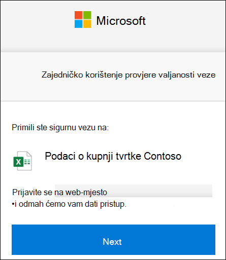 Provjera veze za vanjsko zajedničko korištenje na servisu OneDrive za prijavu.