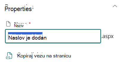 Naziv stranice ispod pojedinosti o stranici