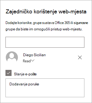 Dodavanje osobe u oknu Zajedničko korištenje web-mjesta