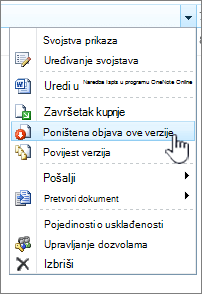 kliknite Poništi objavu ove verzije