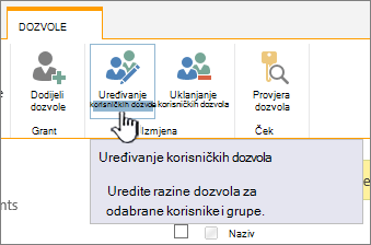 Kliknite Uređivanje dozvola da biste promijenili razinu dozvola