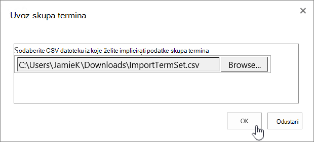 Dijaloški okvir za obrve skupa termina