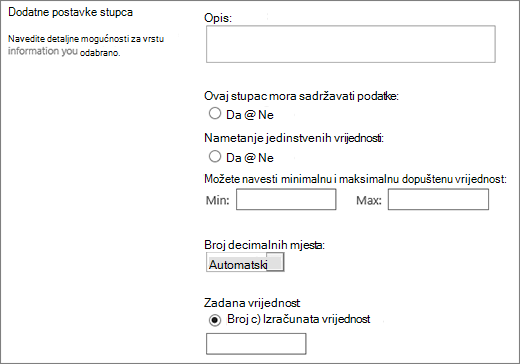 Izbori za numerički stupac