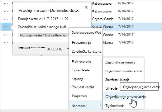Kliknite Objavi glavnu verziju