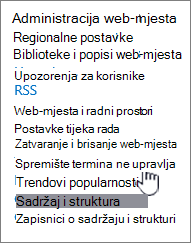 Veza na upravljanje spremištem termina u odjeljku Postavke web-mjesta