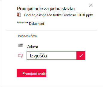 Stvaranje nove mape u koju ćete se premjestiti