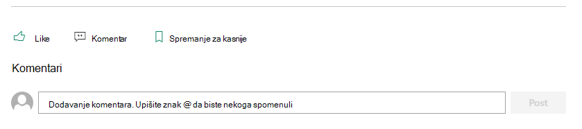 Odjeljak Komentari na stranici sustava SharePoint čitateljima omogućuje davanje povratnih informacija autoru.