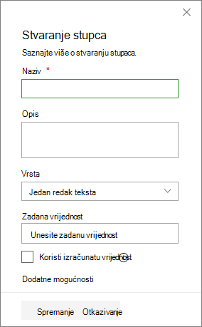 Ploča Stvaranje stupca