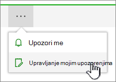 Istaknut gumb Upravljanje upozorenjima sustava SharePoint Online