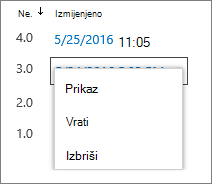mogućnosti povijesti verzija (prikaz, vraćanje, brisanje)
