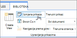 Mogućnost izmjene prikaza na kartici Biblioteka na vrpci sustava SharePoint Online