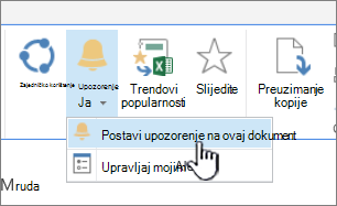 Na kartici Files istaknuta je mogućnost Postavi upozorenja na ovaj dokument