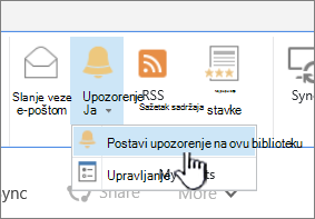 Kartica Biblioteka s istaknutom mogućnošću Postavi upozorenje za ovu biblioteku