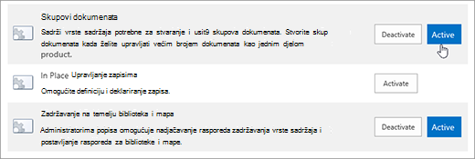 Primjeri značajki zbirke web-mjesta koje možete aktivirati u sustavu SharePoint