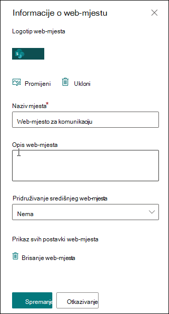Ploča s informacijama web-mjesta sustava SharePoint